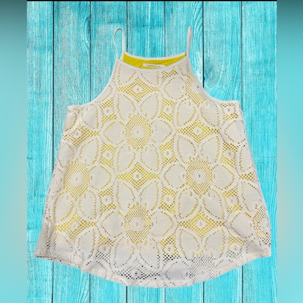 Anthropologie Yellow and‎ White Lace Women's Top size S